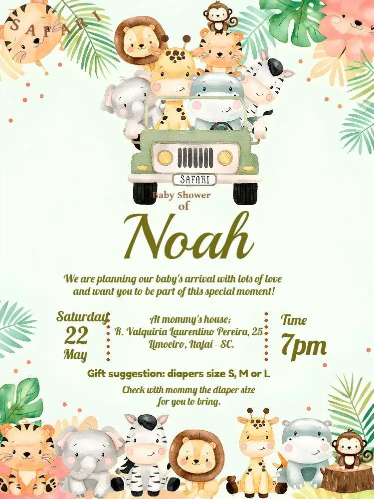 Invite Safari Diaper Shower - editable and customizable