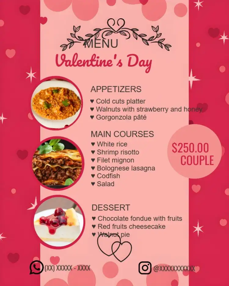 Invitation Valentine's Day Menu Art Heart – Commemorative Dates theme romantic, delicate, minimalist, modern, colorful, elegant