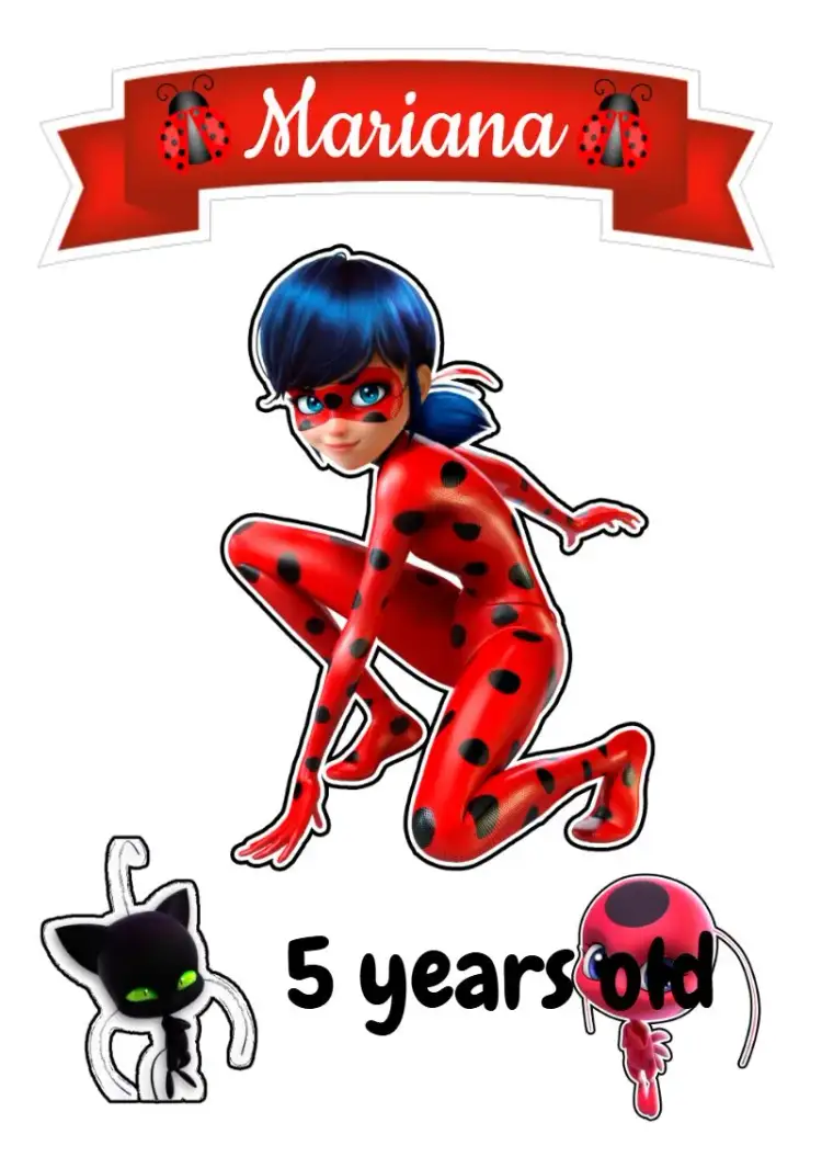 Invitation Ladybug Cake Topper – Cake topper theme red, fun, colorful, childish, themed, cheerful