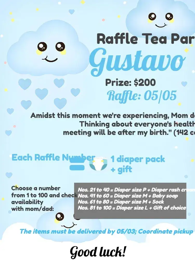 Invitation Tea Raffle Rain of Love Blessings – Raffle Tea theme clouds, pastel, minimalist, playful, modern