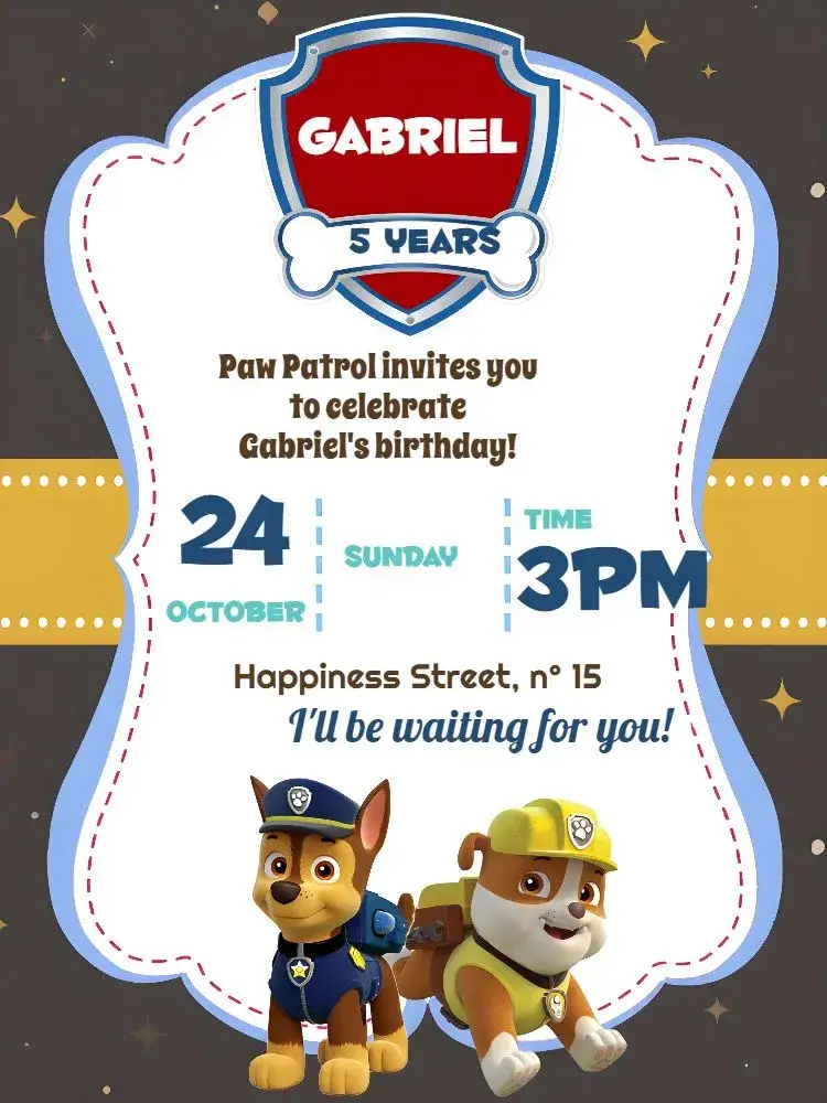 Invitation Paw Patrol White – Kids' Birthday Party theme colorful, fun, themed, childish, modern