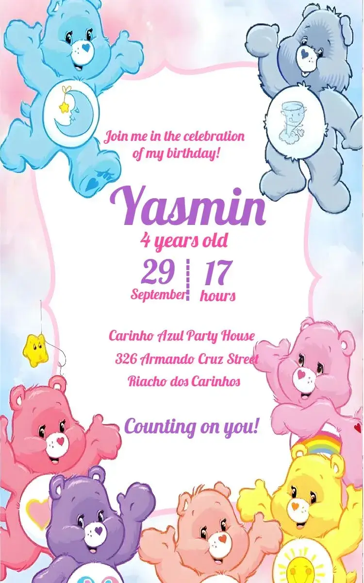 Care Bears Bear invitation
