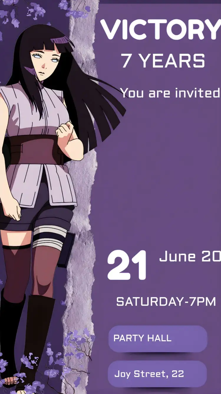 Invitation Hinata Naruto Lilac – Kids' Birthday Party theme anime, modern, lilac, fun, childish, white
