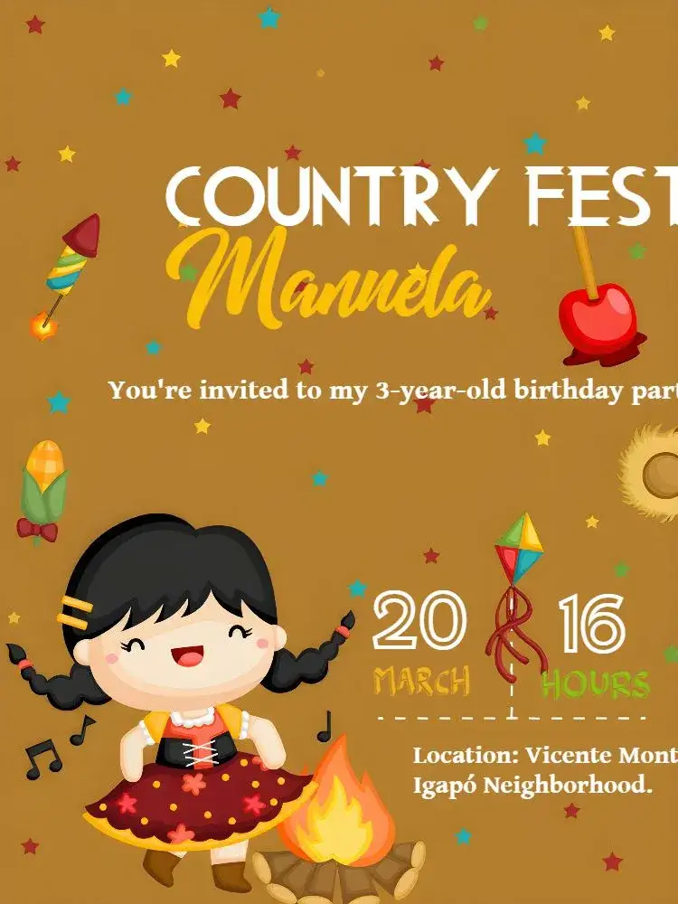 Invitation Milho June Party Arraiá – Commemorative Dates theme junino, colorful, country party, vintage, rustic, Brazilian