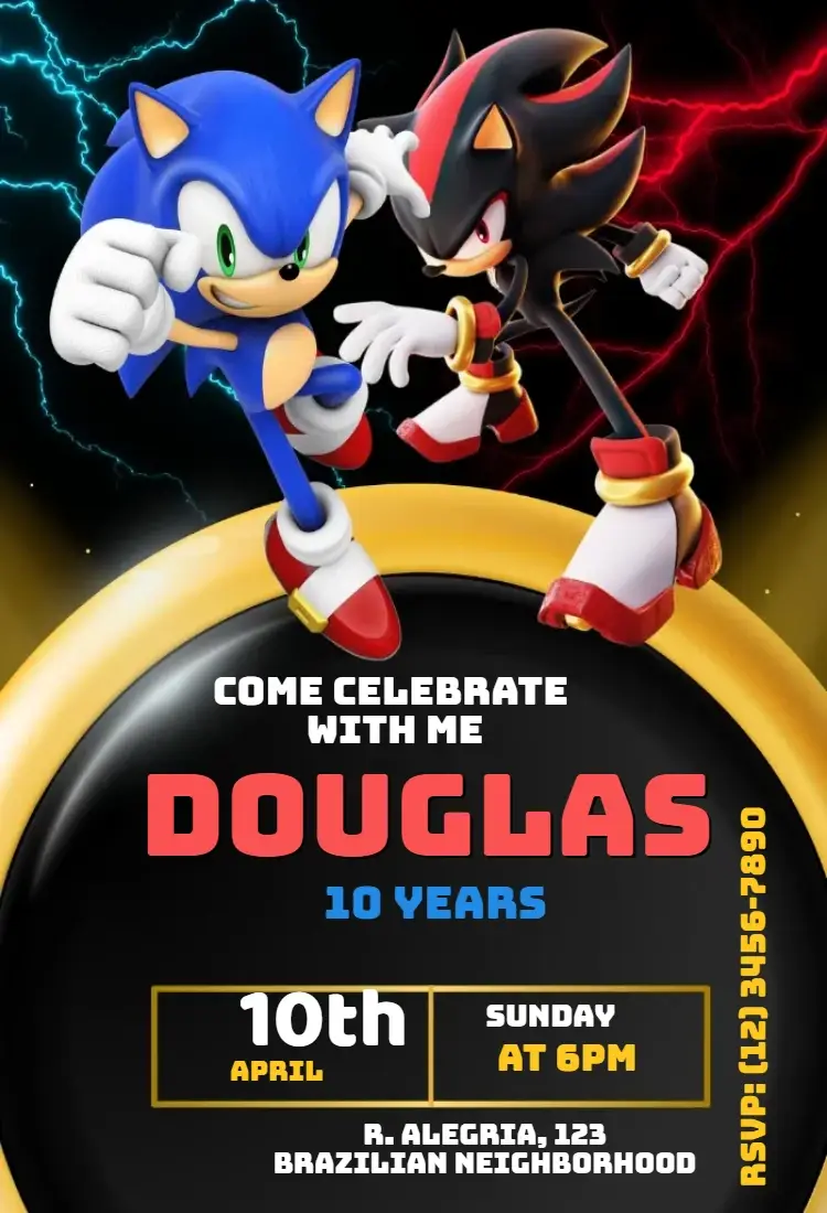 Yellow and Black Sonic Invitation