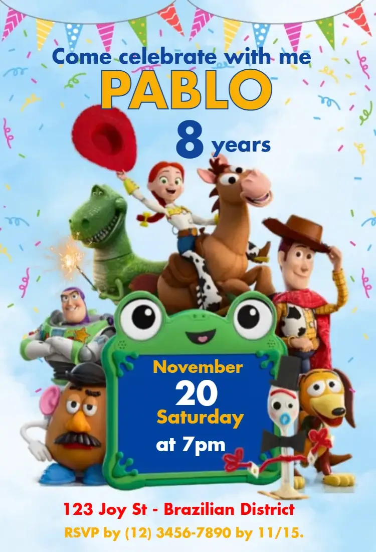 Toy Story 5 Confetti Invitation - Kids Birthday