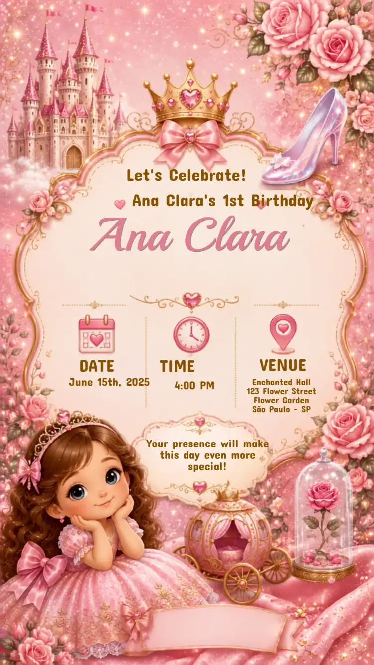 Luxury Disney Princesses Children's Birthday Invitation