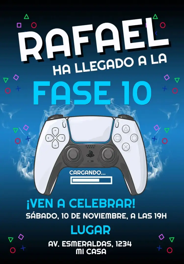 Invitación Invitación cumpleaños playstation 5 – tema Cumpleaños Infantil jugador, moderno, vibrante, azul, divertido