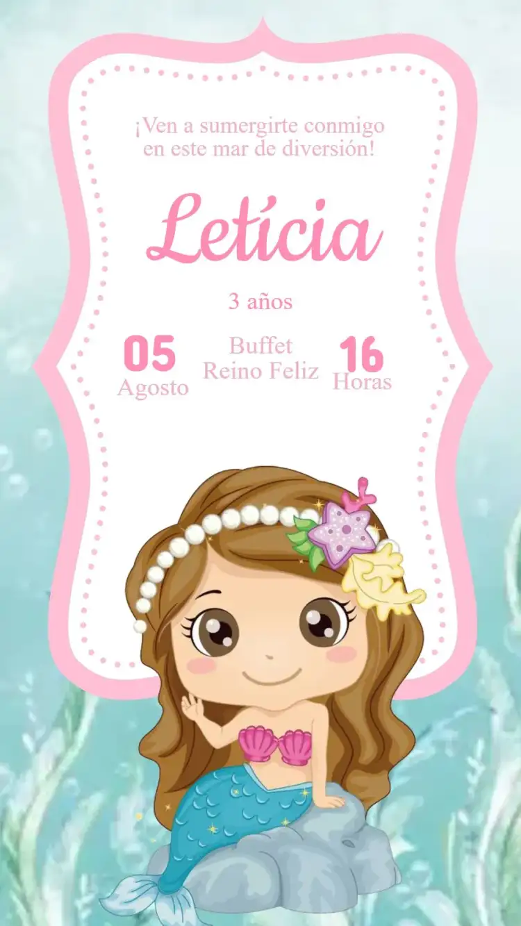 Invitación Cumpleaños Sirena Fondo del Mar