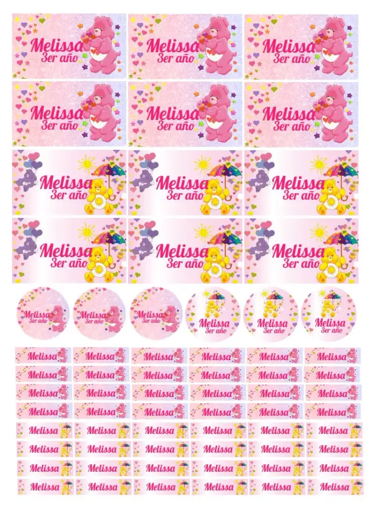 Invitación Etiqueta Escolar Ositos Cariñosos Fiesta – tema Cumpleaños Infantil colorido, infantil, tierno, rosa, osos de peluche, divertido
