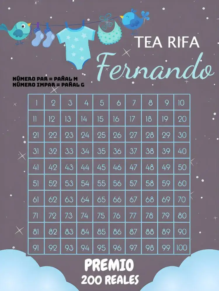 Invitación Té Rifa Tendedero De Ropa Nube – tema Té Rifa nubes, estrellas, azul, blanco, moderno, divertido