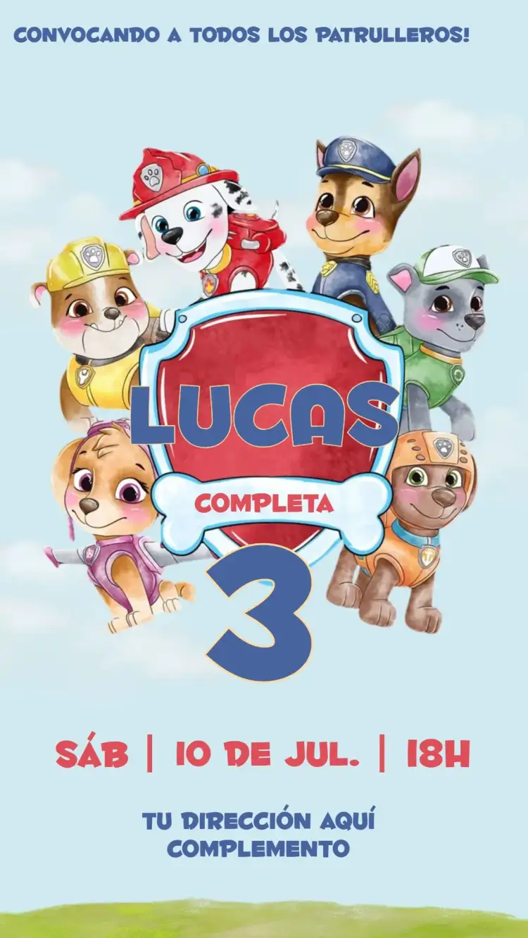 Invitación Patrulla Canina – tema Cumpleaños Infantil colorido, divertido, temático, infantil, animado