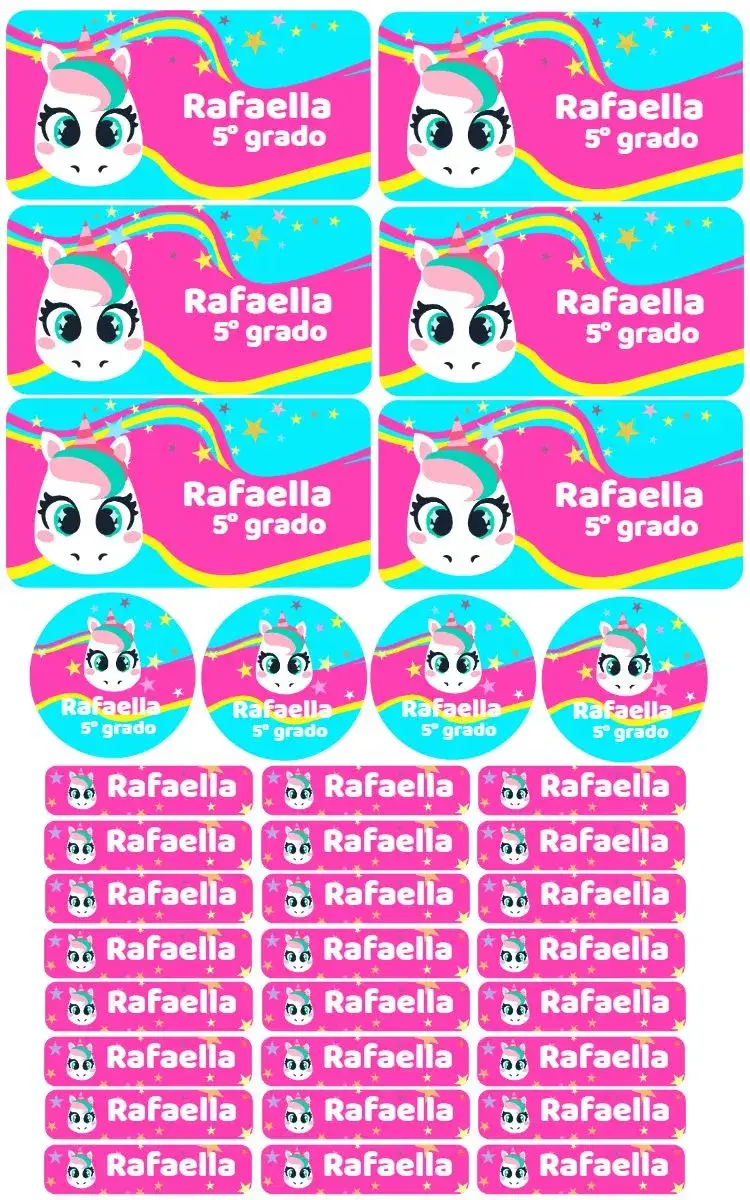 Invitación Etiqueta Escolar Unicornio Puket – tema Más buscados unicornio, tonos pasteles, magico, infantil, divertido, colorido