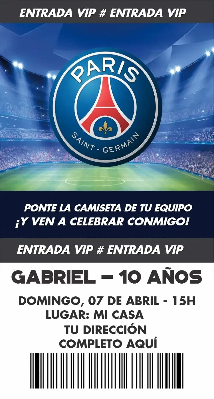 Invitación Entrada Paris Saint Germain