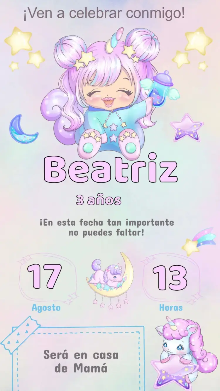 Invitación Cumpleaños Unicornio