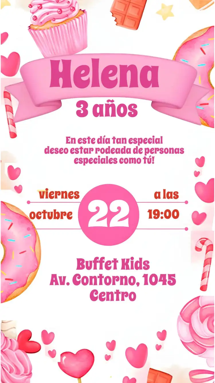 Invitación Doces Candy – tema Cumpleaños Infantil colorido, divertido, lúdico, dulce, alegre