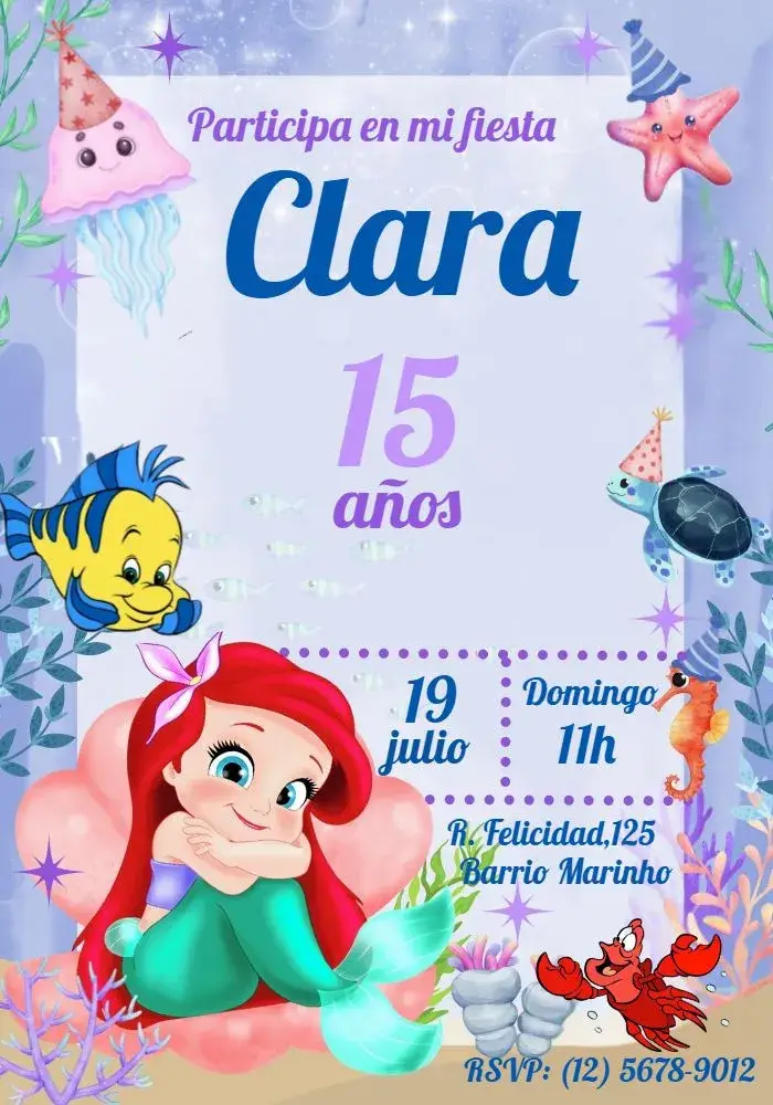 Invitación Ariel La Sirenita Sebastián