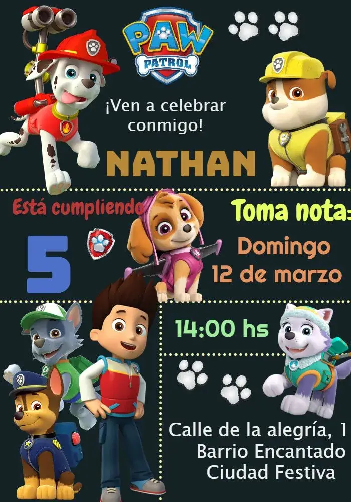 Invitación Patrulla Canina Patrol