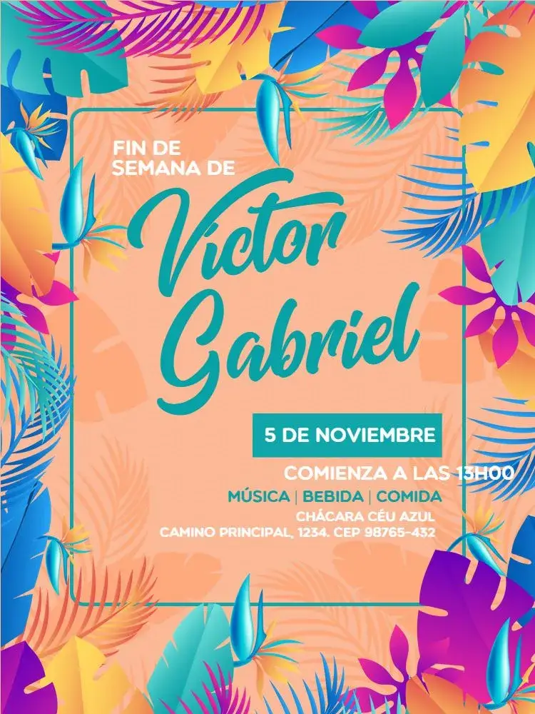Invitación Tropical Masculino Colorido