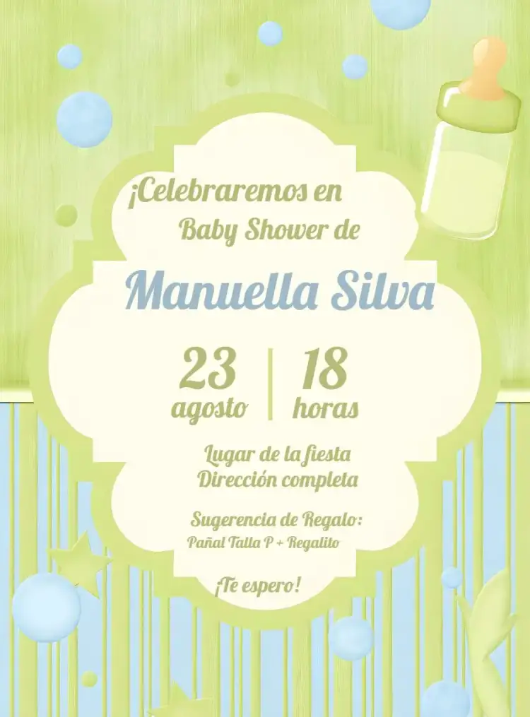 Invitación Baby Shower Verde – tema Baby Shower verde, minimalista, moderno, natural, suave, elegante