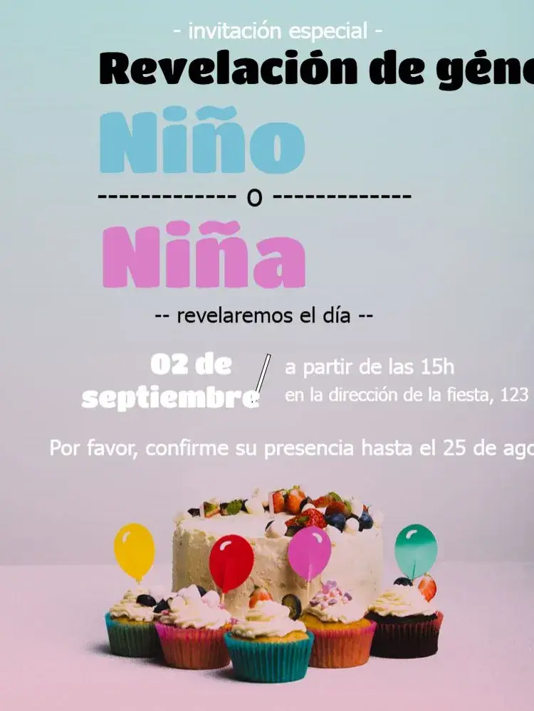 Invitación Baby Shower Revelación Azul editable y personalizable
