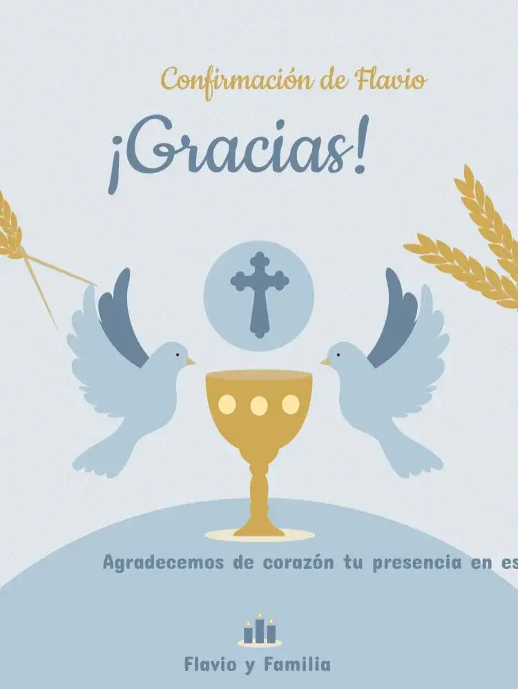 Invitación Tarjeta De Agradecimiento Presencia Confirmación Azul Gratitud – tema Tarjeta elegante, religioso, minimalista, moderno, azul y dorado