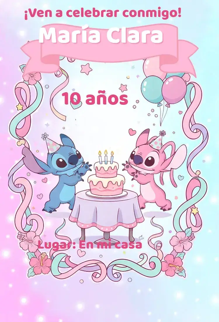 Invitación digital de Stitch y Angel