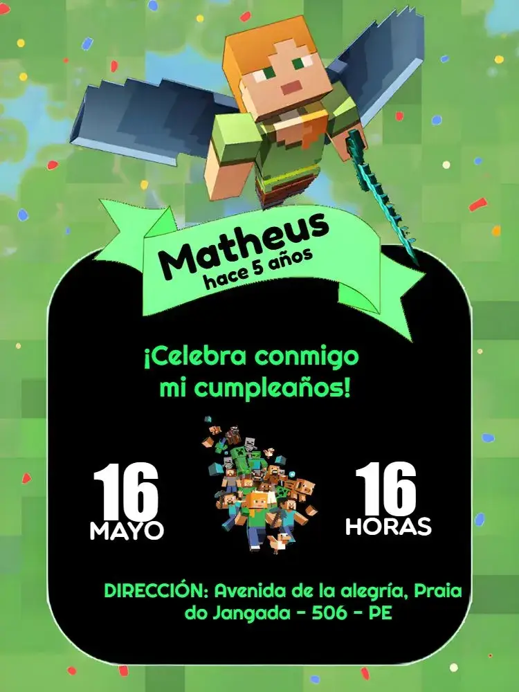 Invitación Minecraft Colorido editable y personalizable