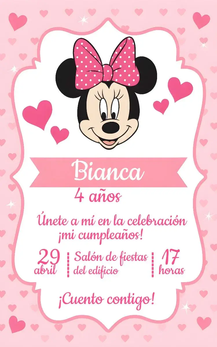 Invitación Minnie Mouse Corazones