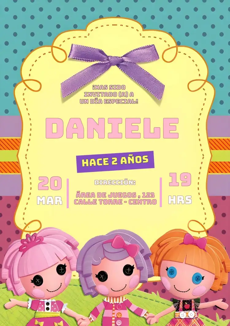 Invitación Bonecas Lalaloopsy Colorido – tema Cumpleaños Infantil colorido, divertido, lúdico, infantil, casual