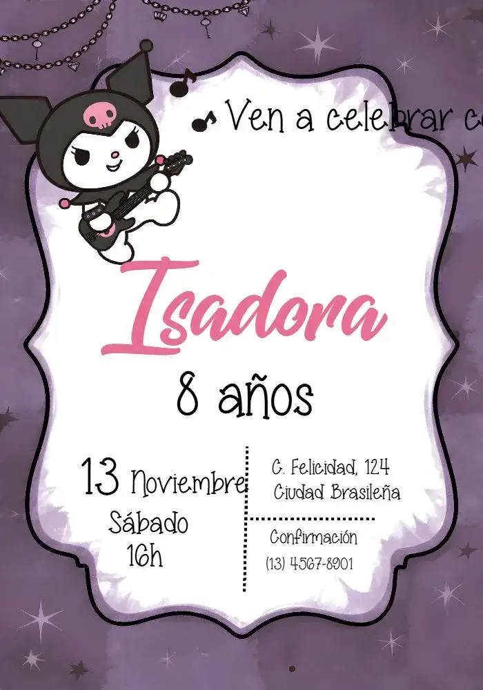 Invitación Kuromi Gótica – tema Más buscados gótico, vibrante, temático, moderno, fantasía