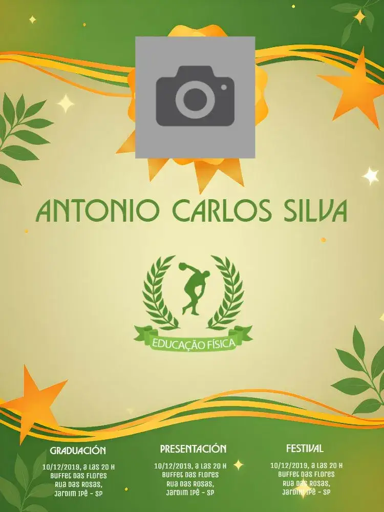 Invitación Graduación Educación Física Con Foto – tema Graduación verde, dorado, moderno, elegante, personalizado