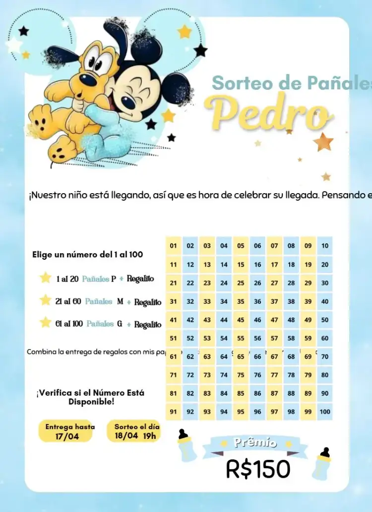 Invitación Mickey y Pateta Amigos – tema Té Rifa Disney, infantil, colorido, divertido, pijama, animales