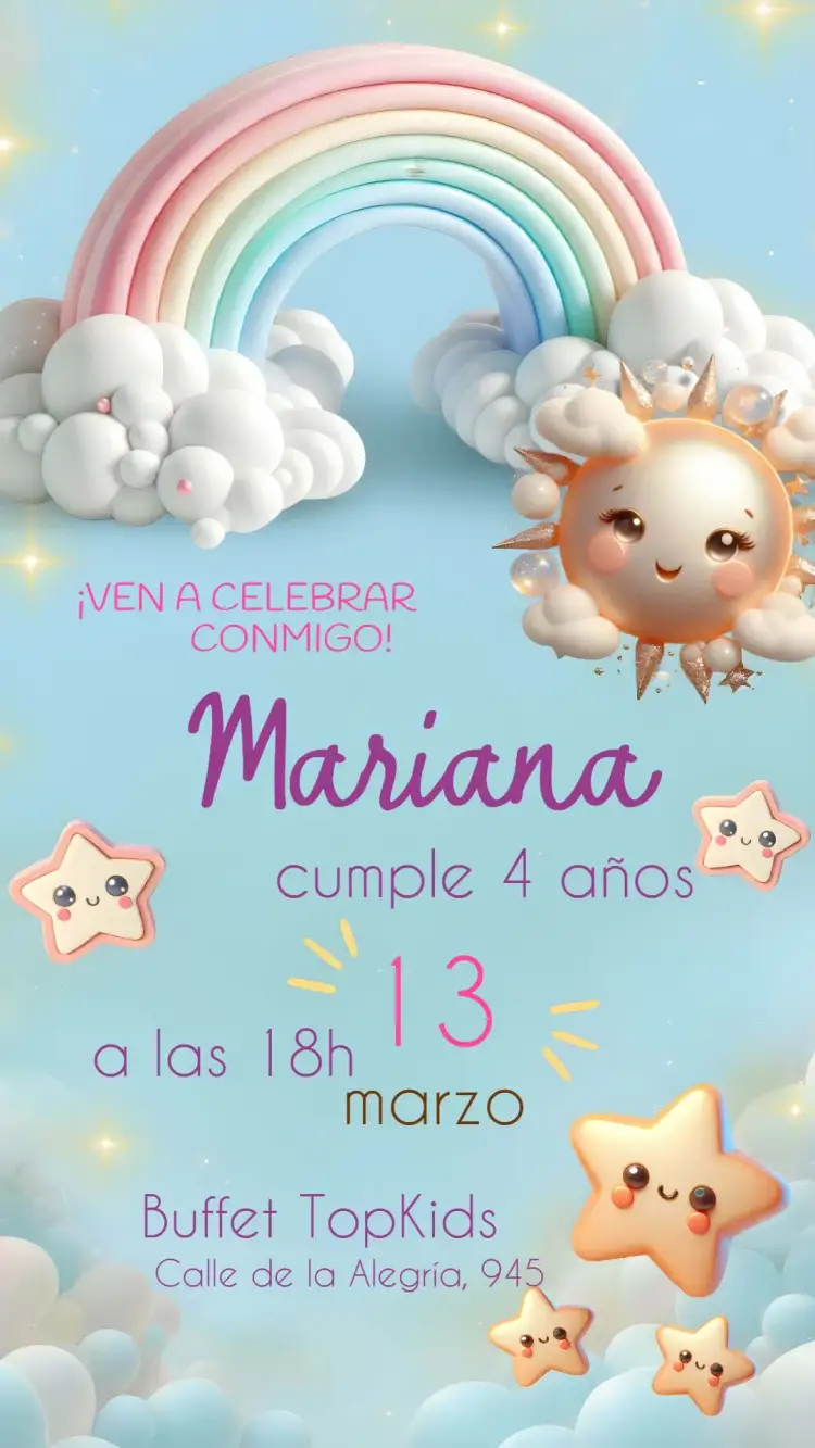 Invitación Rayo De Sol Primera – tema Primera Comunión colorido, infantil, brillo del sol, alegre, divertido