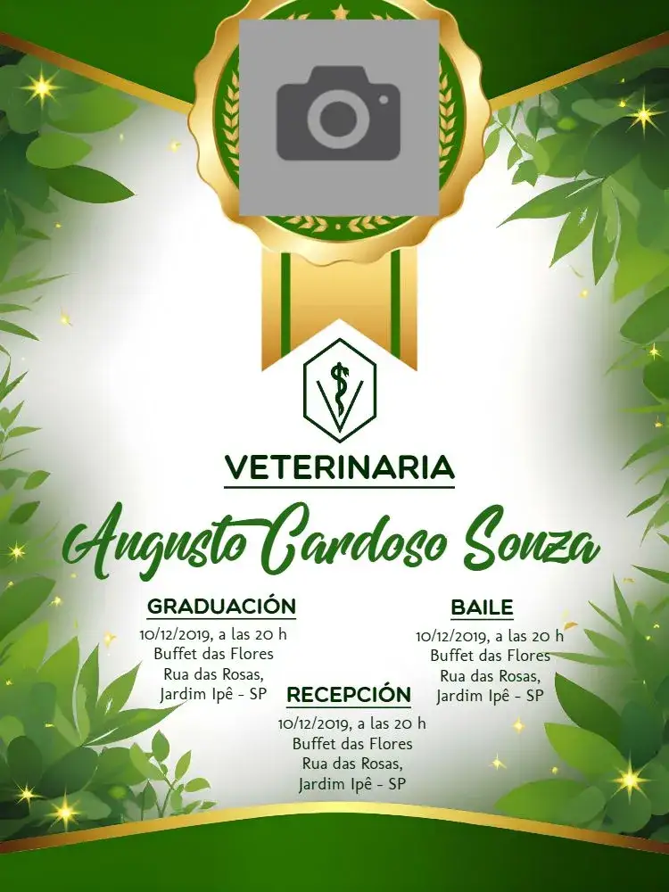 Invitación Graduación de Veterinaria Con Foto Dorado – tema Graduación dorado, verde, moderno, elegante, minimalista