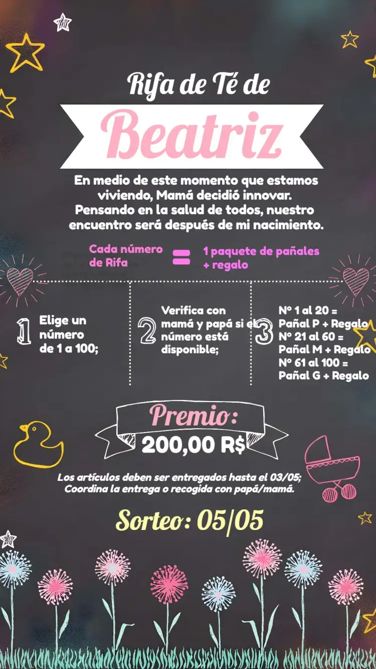 Invitación Chalkboard Rifa Tiza Pizarra – tema Té Rifa pizarra, moderno, colorido, divertido, minimalista, infantil