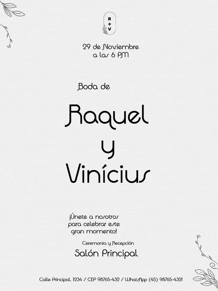 Invitación Boda Simple Y Económica Minimalista Negro