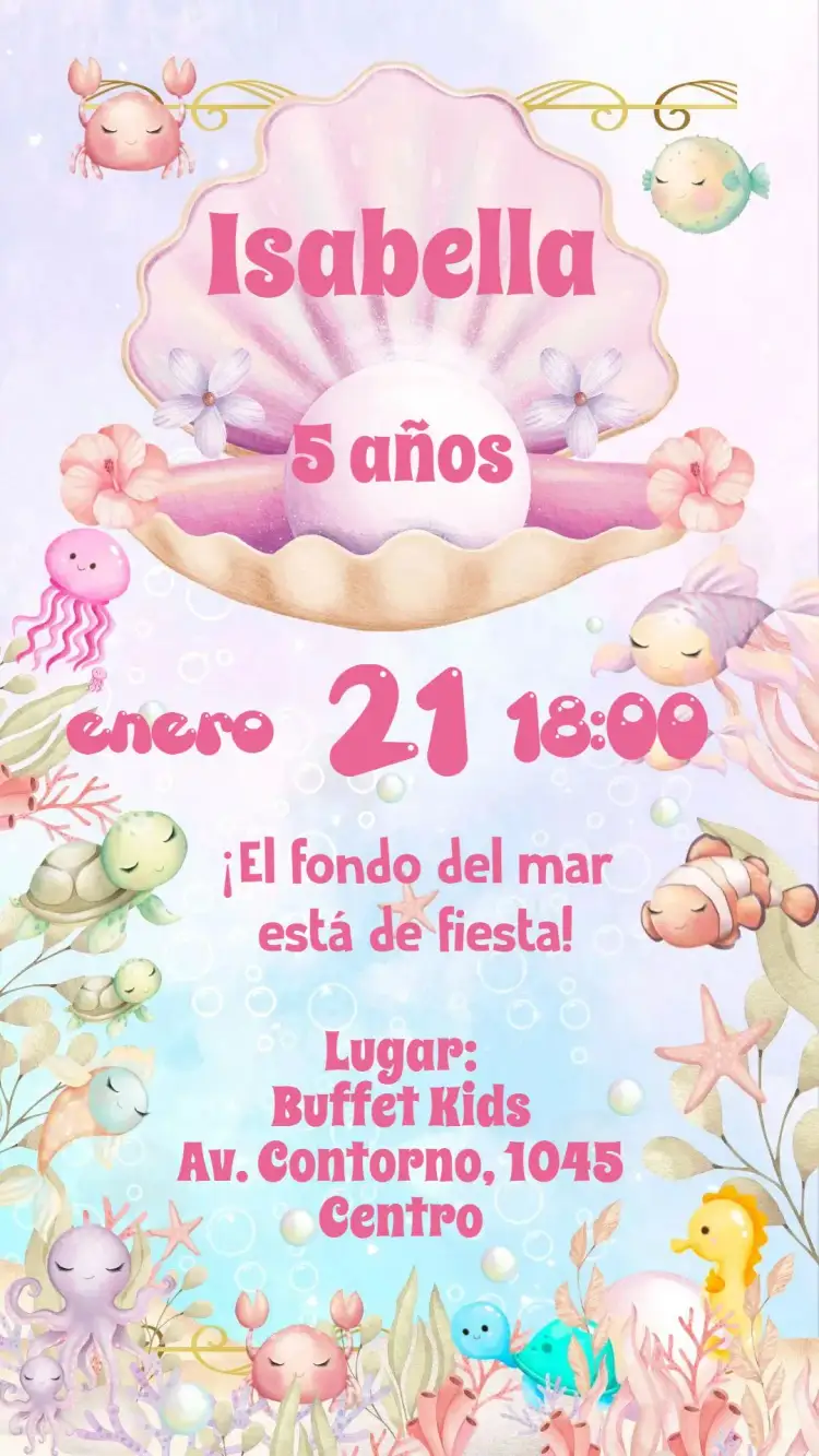 Invitación Fondo del Mar Acuarela – tema Cumpleaños Infantil acuarela, marino, colorido, infantil, lúdico, temático