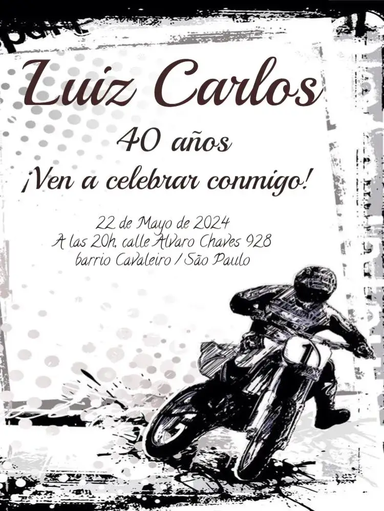 Invitación Moto Whatsapp – tema Cumpleaños Infantil motociclismo, elegante, moderno, colorido, temático