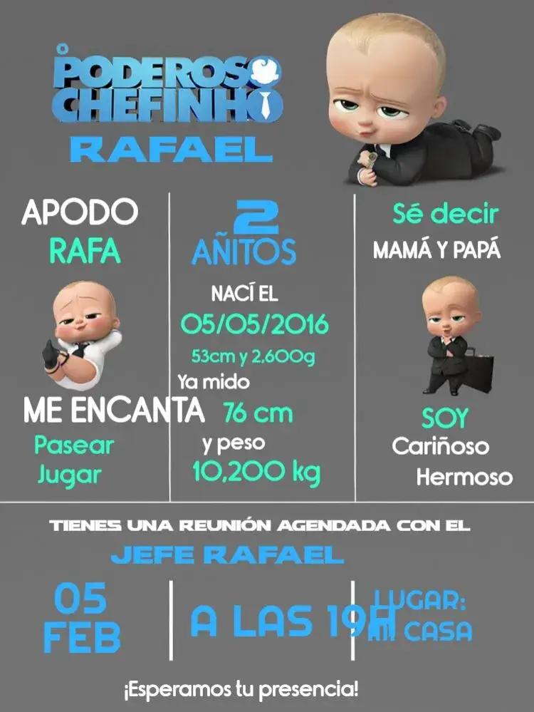 Invitación El Poderoso Jefe Gris editable y personalizable
