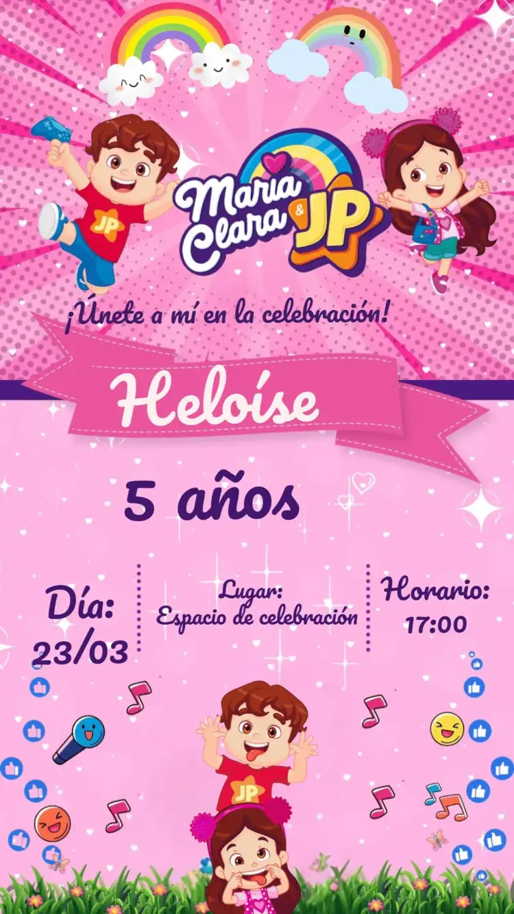Invitación Maria Clara y JP Infantil – tema Más buscados colorido, divertido, moderno, infantil, lúdico