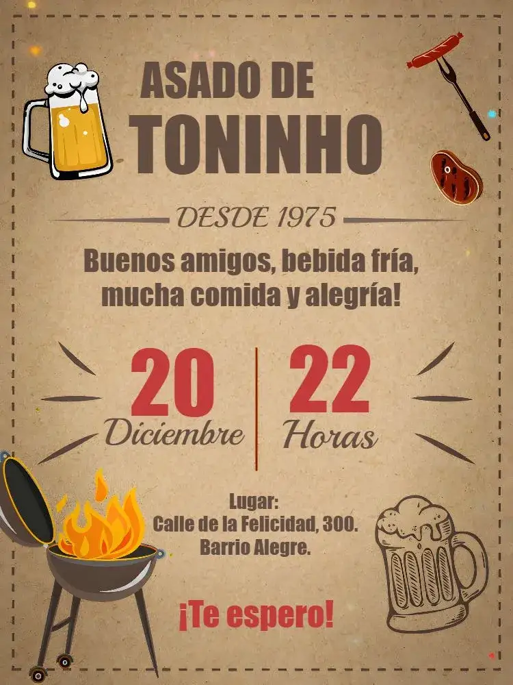 Invitación Barbacoa Bar Masculino – tema Cumpleaños masculino, bar, barbacoa, vintage, rústico