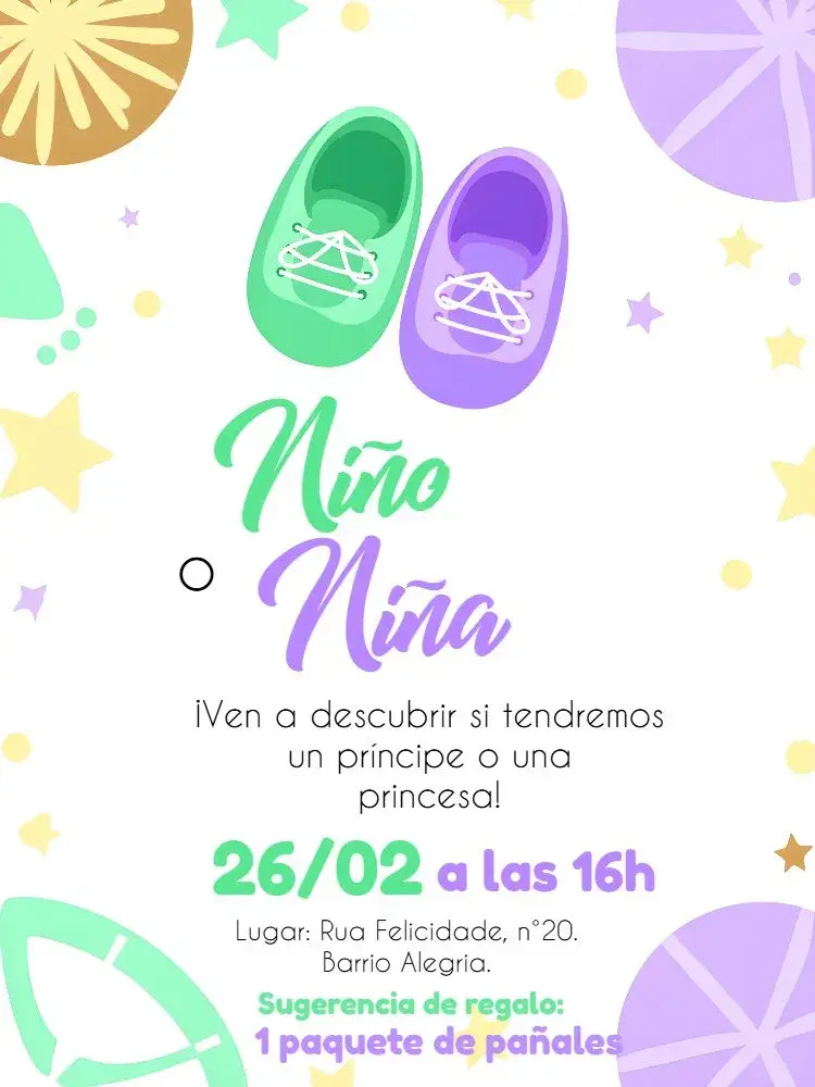 Invitación Baby Shoes Gender Reveal editable y personalizable