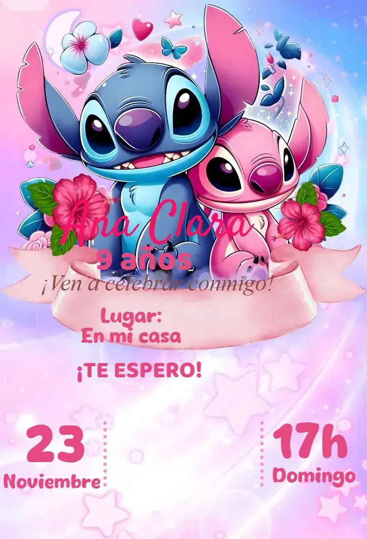 invitación digital de Stitch y Angel
