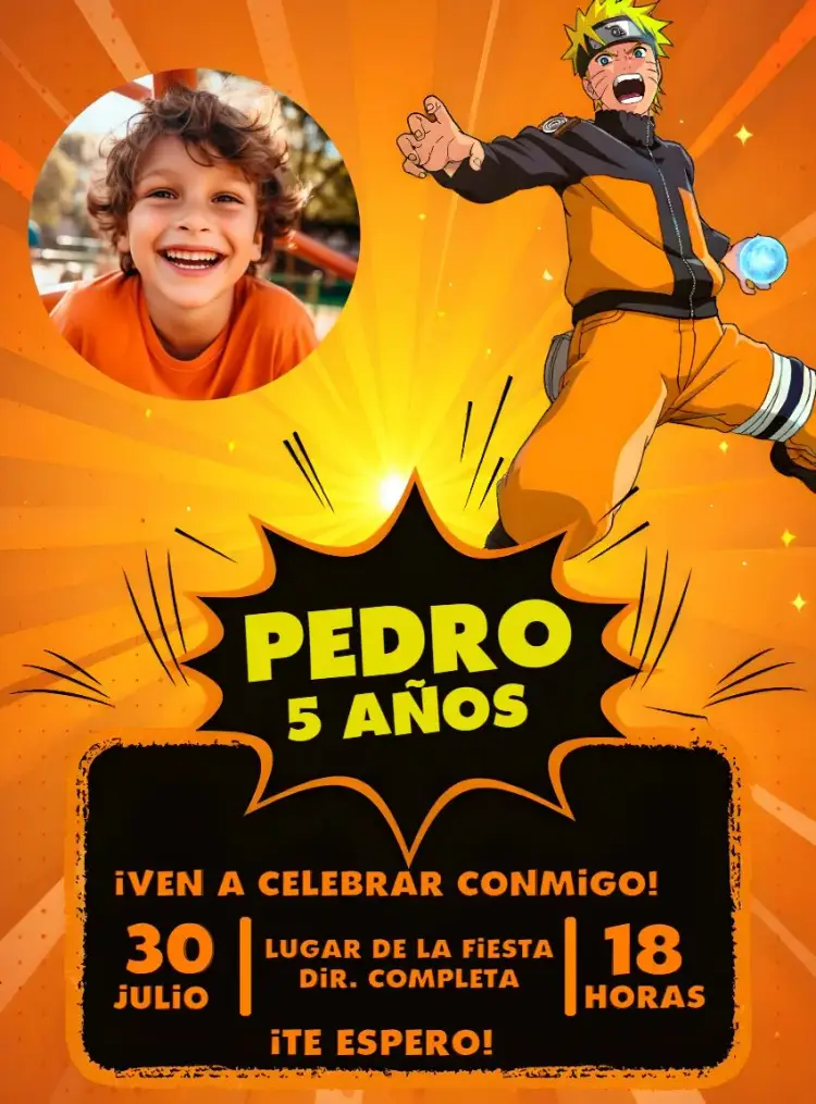 Invitación Naruto Con Foto Shippuden