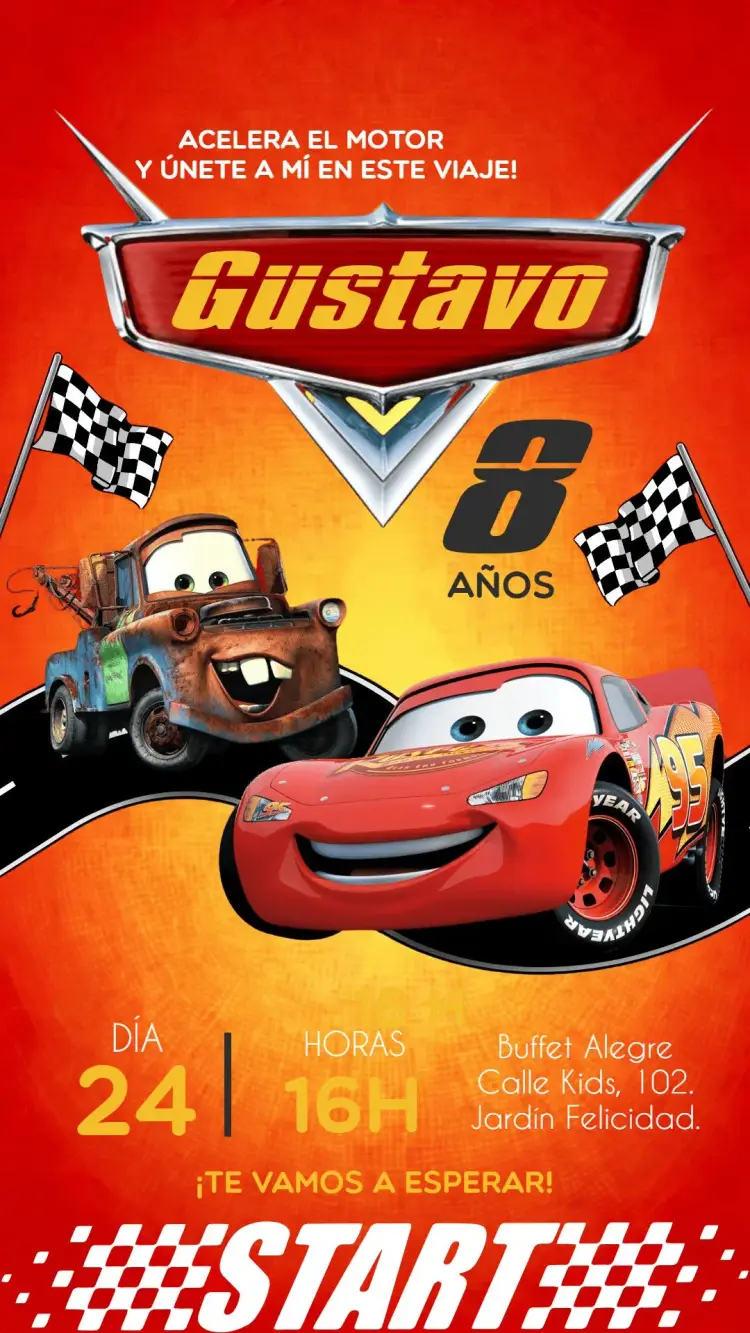 Invitación Carros Rojo editable y personalizable