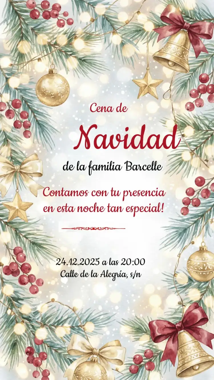 Invitación Invitación fiesta de Navidad – tema Fechas Conmemorativas rojo y verde, dorado y blanco, minimalista, vintage, festivo, moderno