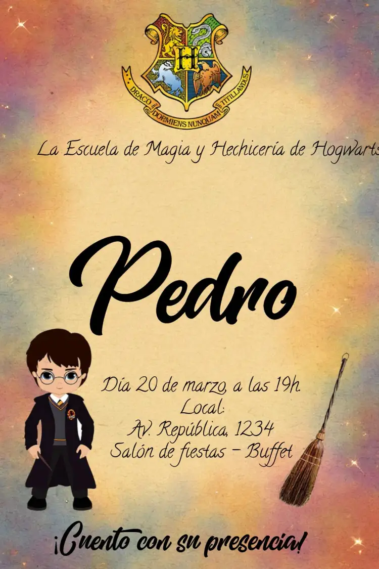 Invitación Harry Potter Carta De Hogwarts Cute – tema Cumpleaños Infantil mágico, fantasioso, colorido, divertido, juvenil, ilustrativo
