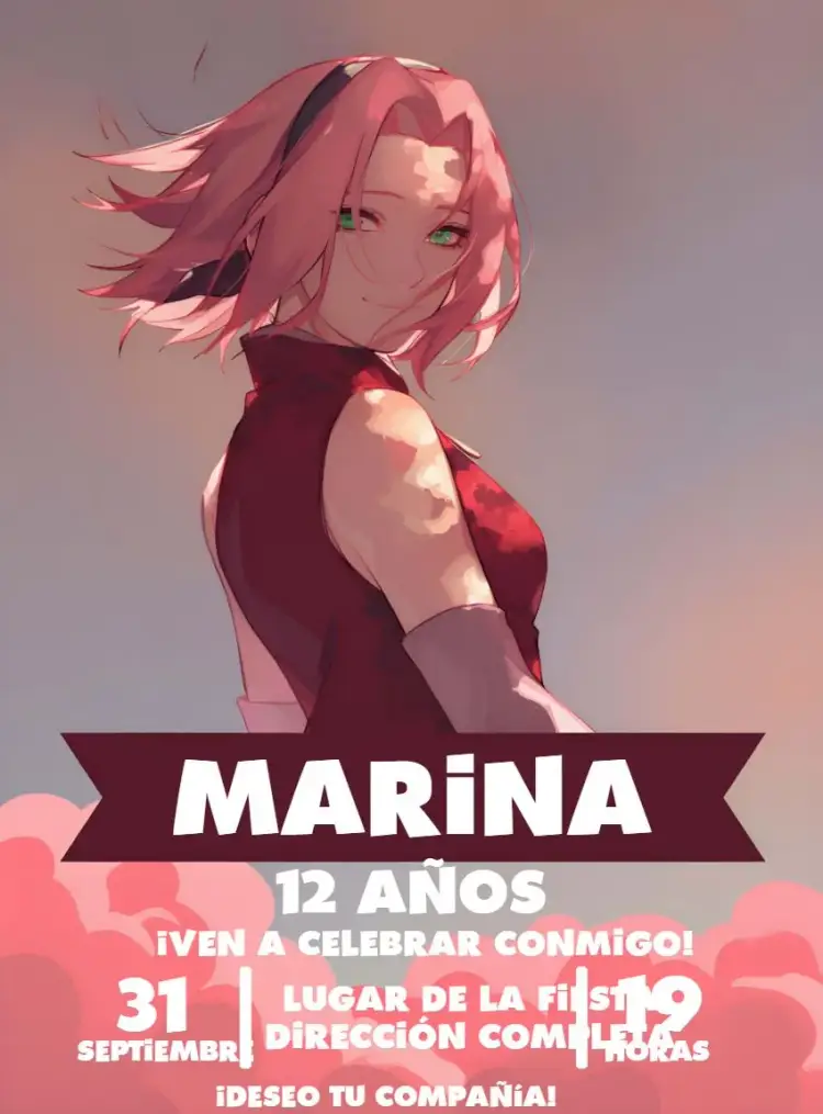 Invitación Sakura Naruto Blanco