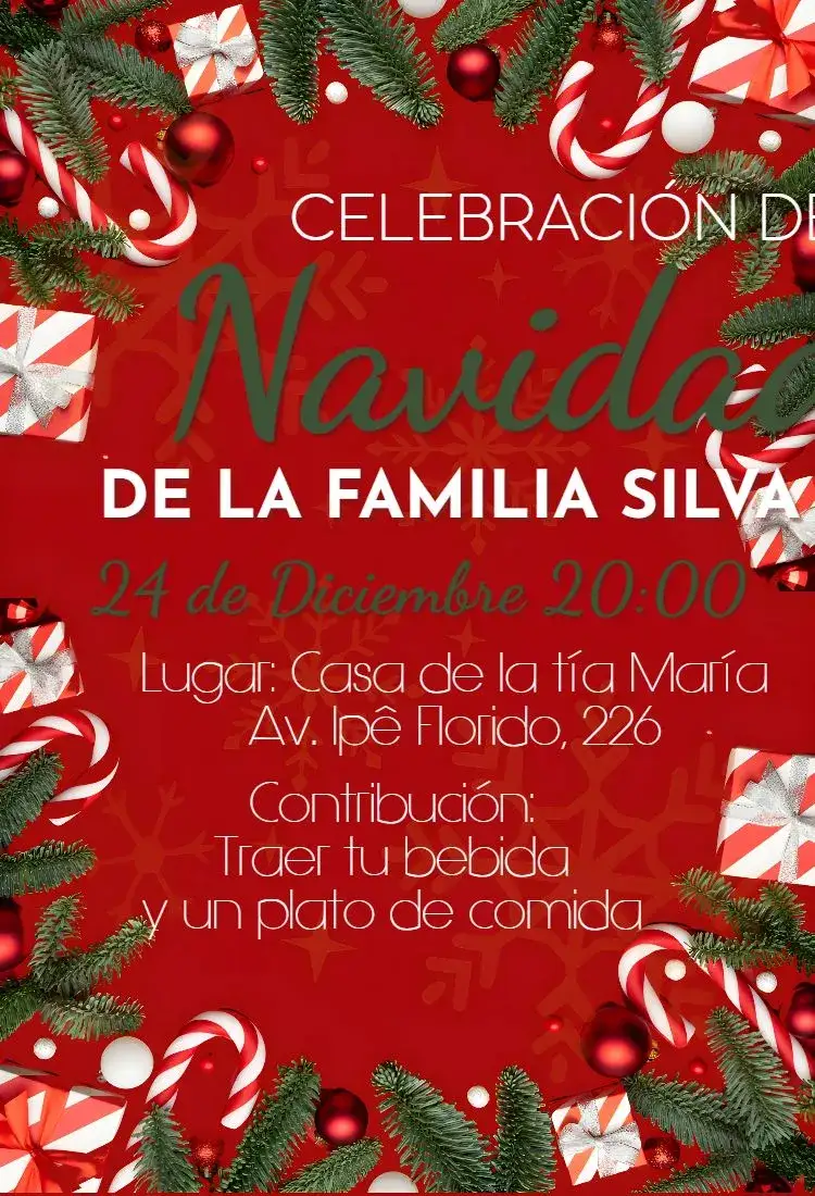 Invitación Cena de Navidad – tema Más buscados rojo y verde, elementos navideños, minimalista, vintage, moderno, festivo